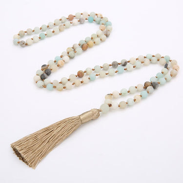 108 Frosted Amazonite Beads with Tassel Necklace-Your Soul Place